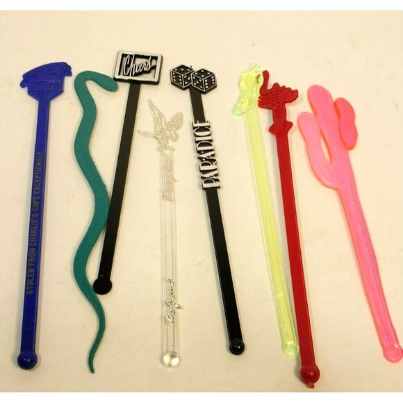 Vintage Set of 62 Drink Stir Sticks Various Themes Retro Barware - Picture 3 of 13